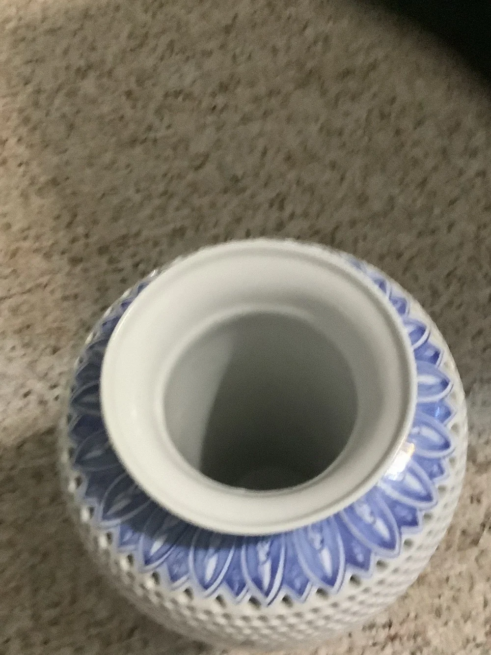 Blue Floral Pierced Ceramic Accent Vase, 12” tall